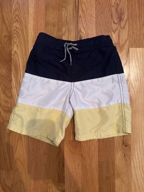 Janie and Jack Swim Trunks in Navy, White & Pale Yellow - Boys Size 6